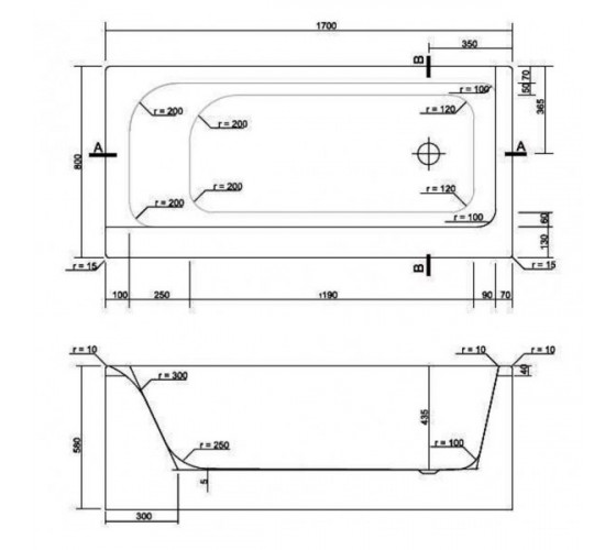 Ванна акриловая Cersanit  Smart 170x80 правая с ножками, (S301-116)