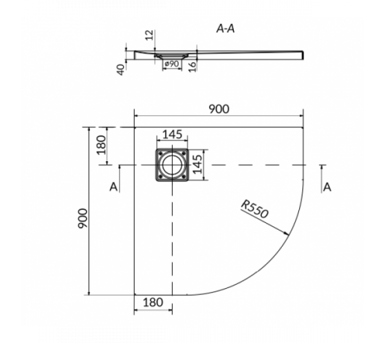 Душевой поддон B185 акриловый полукруглый Cersanit Tako Slim 90x4 с сифоном (S601-120)