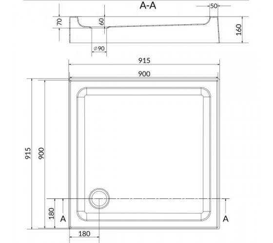 Душовий піддон квадратний акриловий Cersanit Tako 90x16 (S204-012)