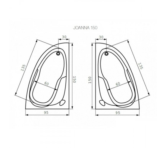 Ванна акриловая Cersanit Joanna NEW 150х95 правая с ножками, (S301-168)