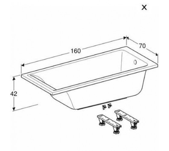Ванна акрилова Kolo SUPERO 160x70, прямокутна, з ніжками (5342000)