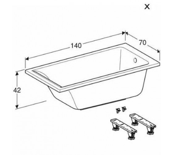 Ванна акрилова Kolo SUPERO 140x70, прямокутна, з ніжками (5340000)