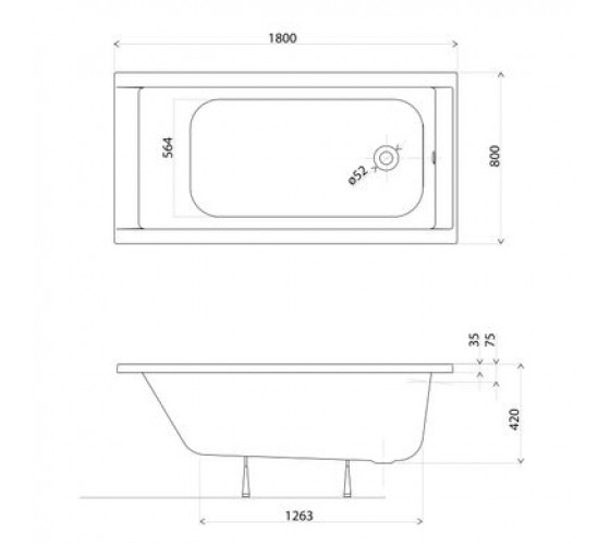 Ванна акрилова Kolo SUPERO 180x80, прямокутна, з ніжками (5362000)