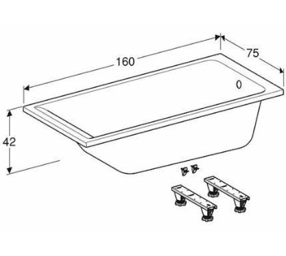 Ванна акрилова Kolo SUPERO 160x75, прямокутна, з ніжками (5360000)