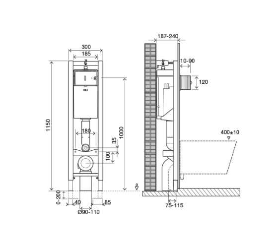 Инсталляция для подвесного унитаза OLI Quadra Plus ширина 30 см, механическая (135974)