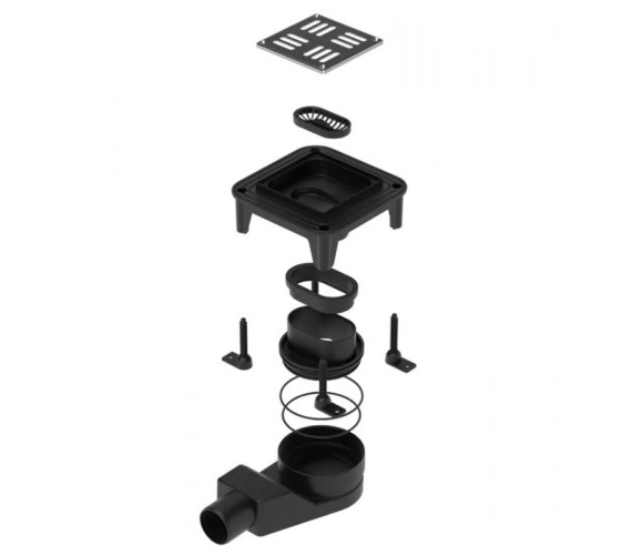 Трап для душа Waterway Spot X чёрный с решеткой 100х100 (WSX100001N2)