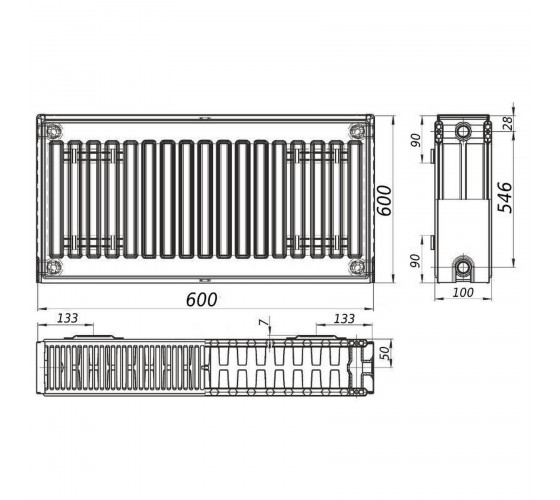 Радиатор стальной панельный QUEEN THERM 22 бок 600x600