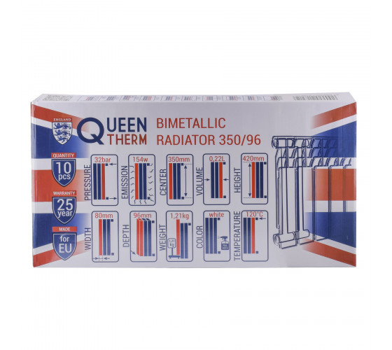 Радиатор биметаллический секционный QUEEN THERM 350/96 (кратно 10 секций)