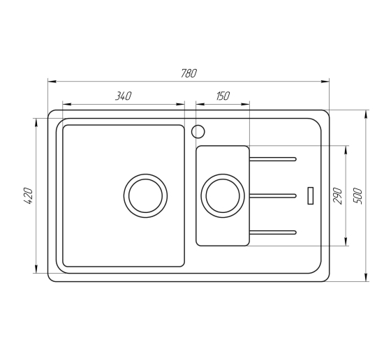 Кухонна мийка Globus Lux IZEO сірий металік 780x500мм-А0003