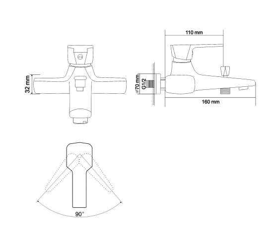 Смеситель для ванны RJ ROCK (RBZ078-3)