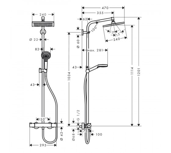 Душевая система  с термостатом для душа Hansgrohe Crometta E 240 (27271000)