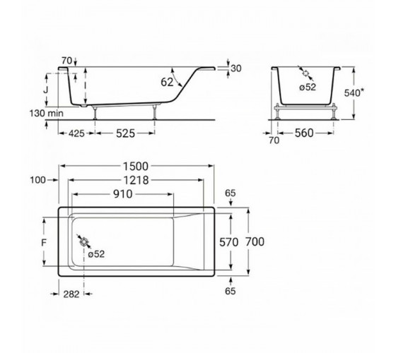 EASY ванна 150*70см прямоугольная , с ножками, объём 161л