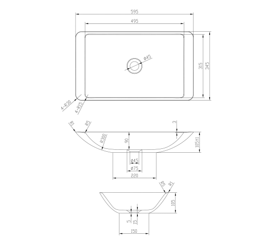 Раковина Volle Solid Surface 60 см (13-40-859)