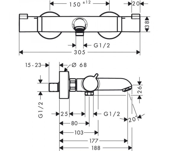 Термостат для ванны Hansgrohe Ecostat Comfort DN15, хром (13114000)
