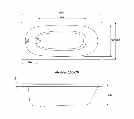 AIVA NEO ванна 150*70*38 см без ножек, акрил 5мм