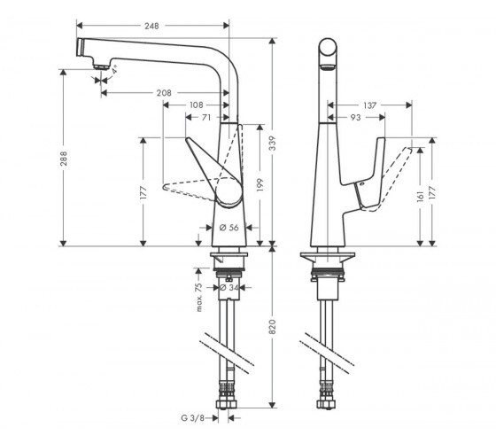 Смеситель для кухни Hansgrohe Talis Select S 300 с кнопкой управления, хром (72820000)