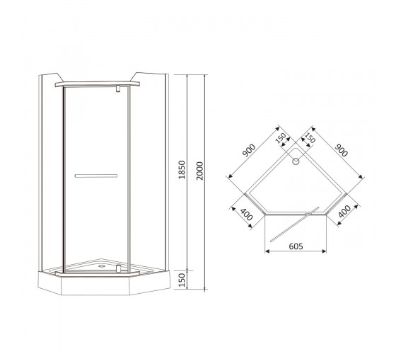 Душевая кабина с мелким поддоном RJ DUCT 90x90 см (90RZ079)