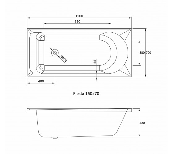 FIESTA NEO ванна 150*70*42 см без ножек, акрил 5мм