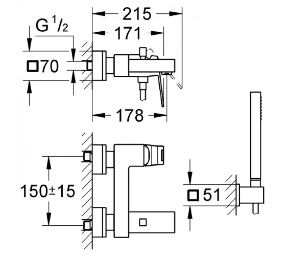 Змішувач для ванни Grohe Eurocube  (23141000)