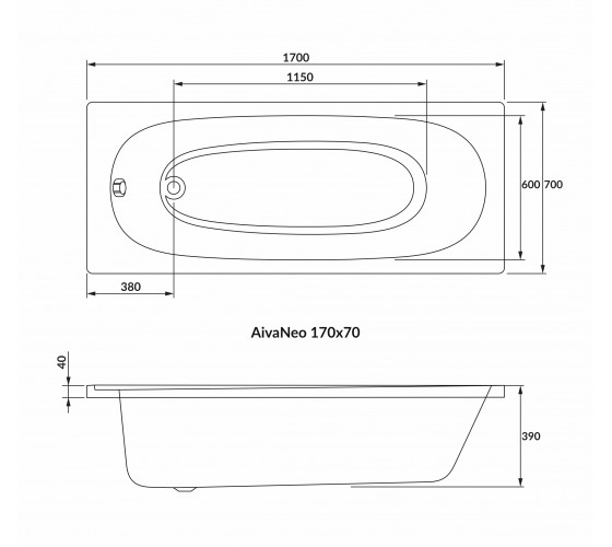 AIVA NEO ванна 170*70*39 см без ножек, акрил 5мм