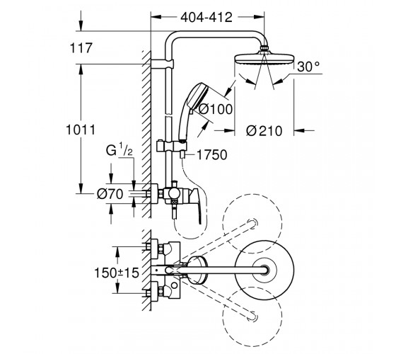 Душова система для душу із змішувачем Grohe Tempesta Cosmopolitan System 210 мм (26224001)