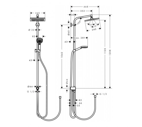 CROMETTA E 240 1jet Showerpipe Reno душевая система EcoSmart 9 л / мин, хром