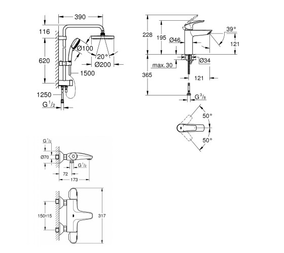 Набір змішувачів для ванни Grohe Eurosmart GRT 1000 New (UA34102TS0)