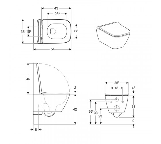 Унітаз підвісний Geberit SMYLE SQUARE Rimfree з сид. 500.683.00.2