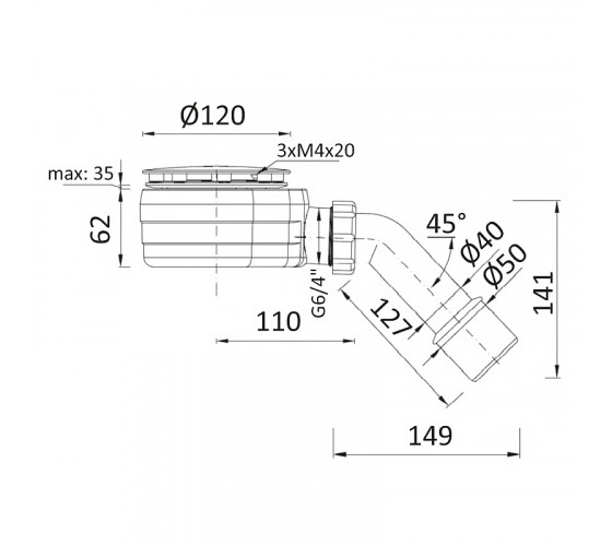Сифон в душевую кабину Imprese (90 мм) (SSB090062050)