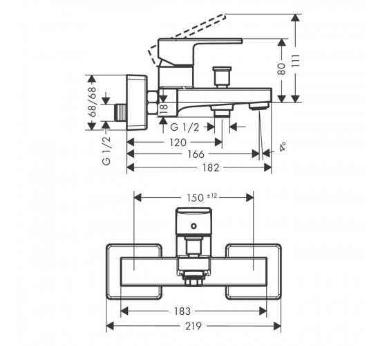 Смеситель для ванны Hansgrohe Vernis Shape, хром (71450000)