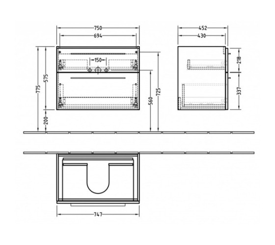 Тумба підвісна з раковиною VILLEROY & BOCH VERITY DESIGN 75 см колір білий (B02100DH)