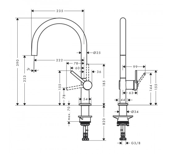 Смеситель кухонный Hansgrohe Talis 220, черный матовый (72804670)