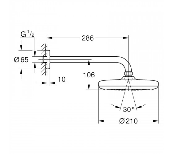 Верхній душ із кронштейном Grohe Tempesta 210 мм (26411000)