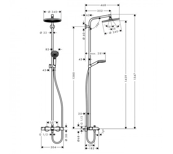 Душова система для душу термостат Hansgrohe Crometta S Showerpipe 240 1jet (27320000)