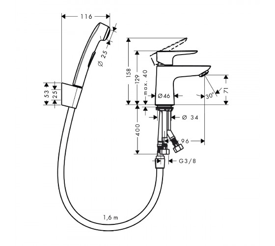 Смеситель для раковины с гигиеническим душем Hansgrohe TALIS E (71729000)