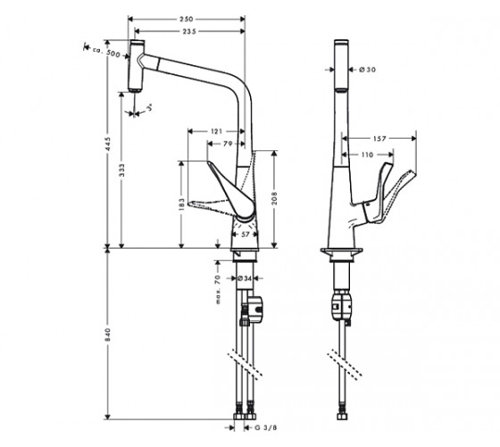 Смеситель для кухни с выдвижным душем Hansgrohe Metris Select (14884000)