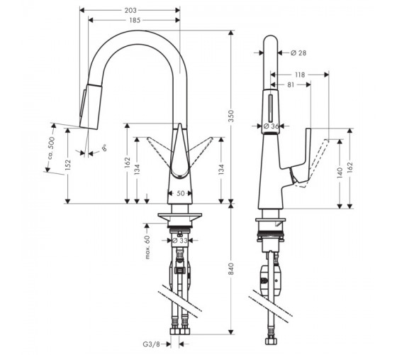 Смеситель для кухни с выдвижным душем Hansgrohe Talis S (72815000)