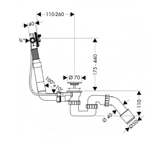 Cифон д/ванны со сливом-переливом HANSGROHE EXAFILL S (58115180)