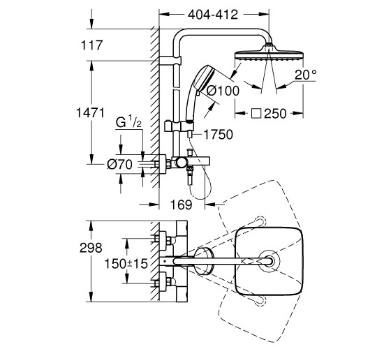 Душова система для ванни термостат Grohe Tempesta Cosmopolitan System 250 Cube (26691000)