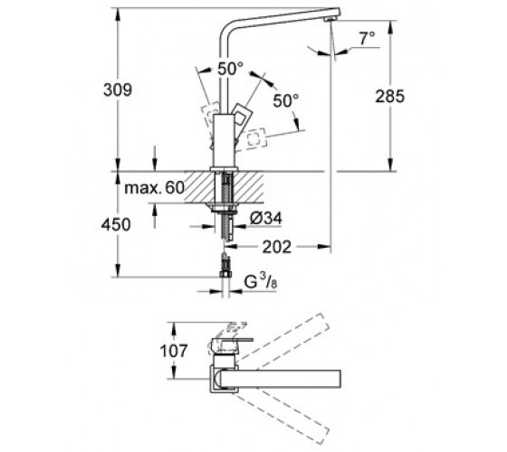 Змішувач для кухні Grohe Eurocube (31255000)