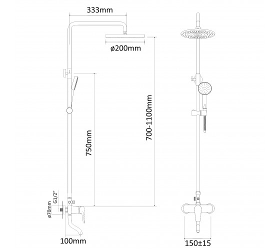 Душевая система для ванны RJ VELUM (RSZ082-3)
