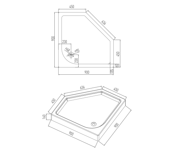 Душовий піддон Volle NEMO 90х90 см (10-22-170tray)