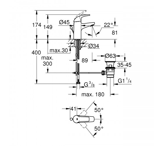Змішувач для раковини Grohe START CURVE S-size (23805000)