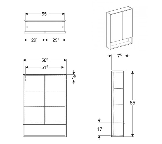 Зеркальный шкаф Geberit SELNOVA SQUARE 60 см, белый глянец 501.264.00.1