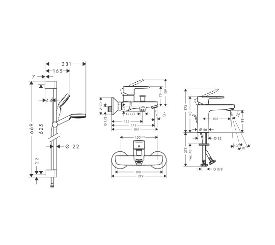 Набір змішувачів для ванни 3в1 Hansgrohe VERNIS BLEND (71551111)