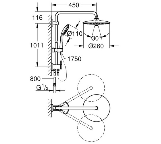 Душова система для душу без змішувача Grohe Euphoria System 260 мм (27421002)