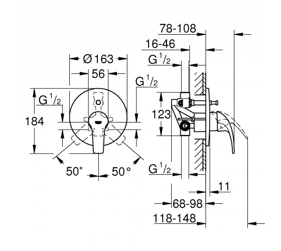 Змішувач для ванни прихованого монтажу Grohe START CURVE (29115000)
