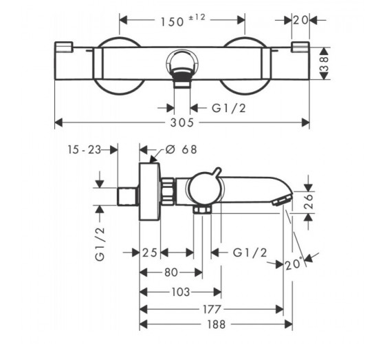 Термостат для ванны Hansgrohe Ecostat Comfort, черный матовый (13114670)