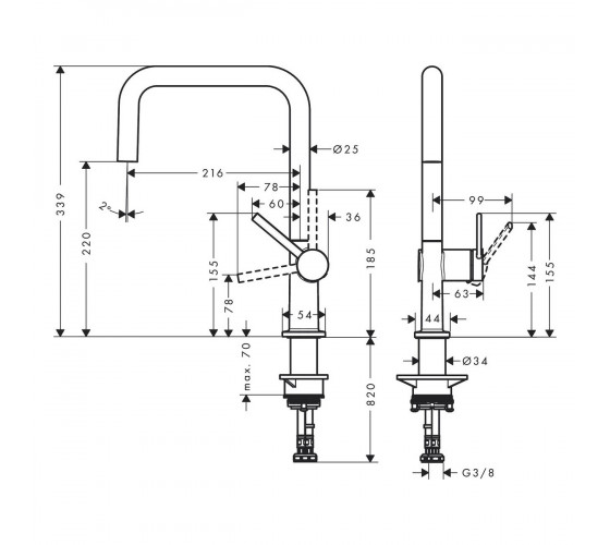 Смеситель кухонный Hansgrohe Talis M54 U 220, хром (72806000)
