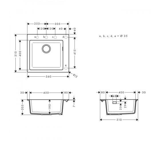 Кухонная мойка Hansgrohe S510-F450 GS черный графит (43312170)